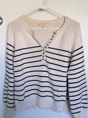 Sezane Leontine Cream Striped Henley Sweater Small